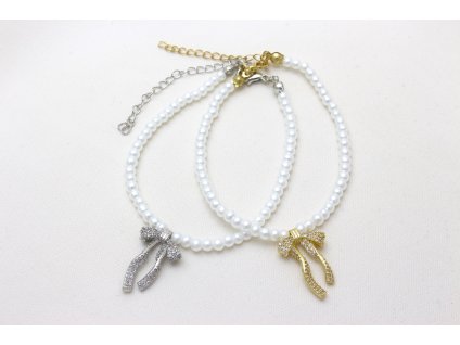 Perlový náramok Bow Crystal / 2 prevedenia