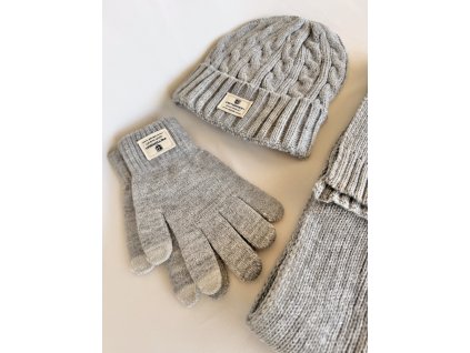 Sivý dámsky zimný set  - čiapka, šál a rukavice