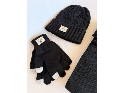 Čierny dámsky zimný set  - čiapka, šál a rukavice