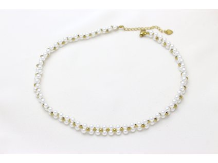 Perličkový náhrdelník so zlatými korálikmi