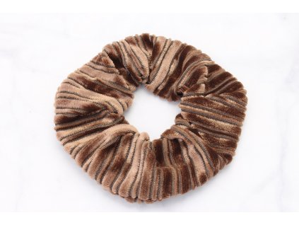 Scrunchie semišová v hnedej farbe