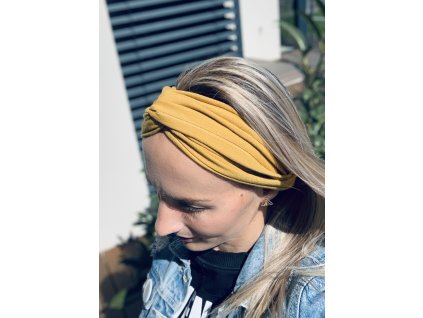 Štýlová látková čelenka v okrovej farbe