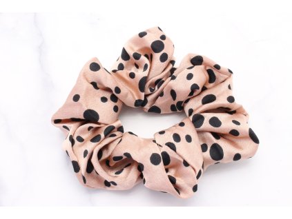 Scrunchie staroružová s čiernymi bodkami