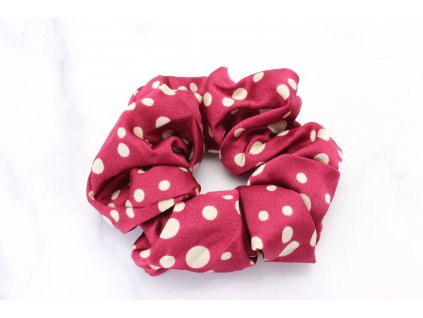 9683 2 scrunchie bordova s bezovymi bodkami