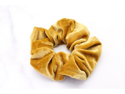 Scrunchie semišová v okrovej farbe