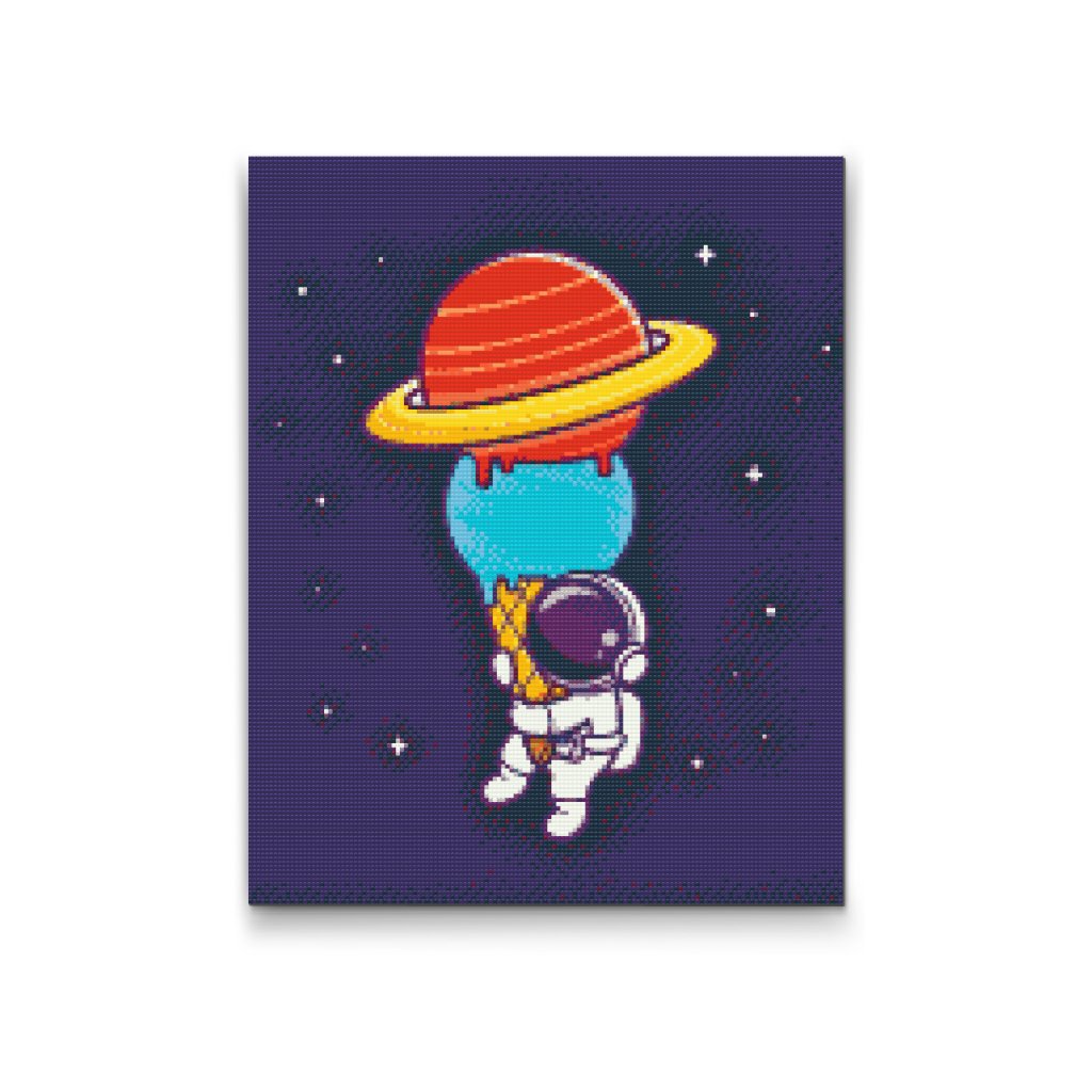 Pintura de diamante - Astronauta con cono de planetas