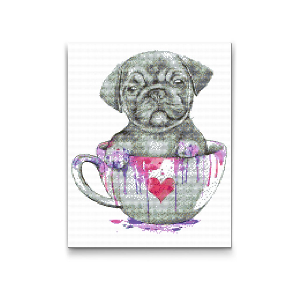Pintura de diamante - Carlino en una taza pintada