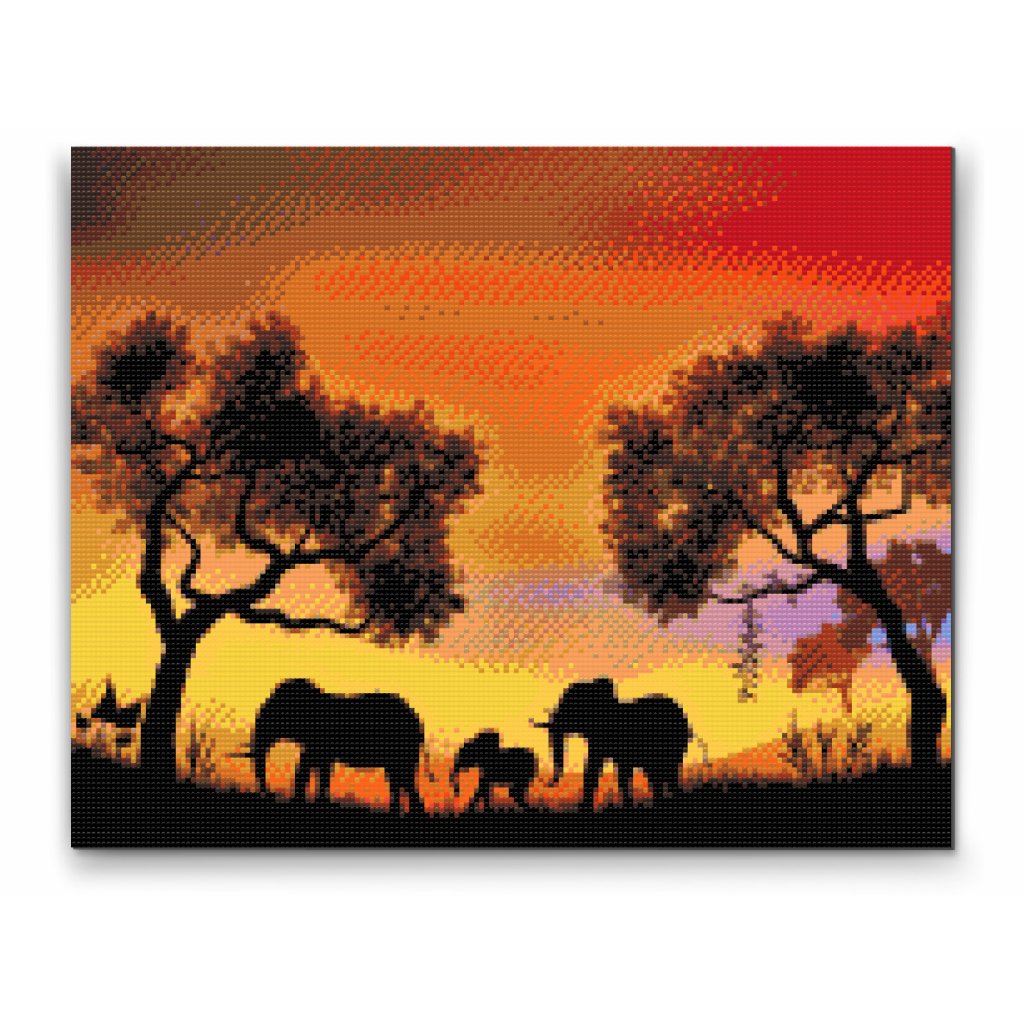Pintura de diamante - Familia de elefantes