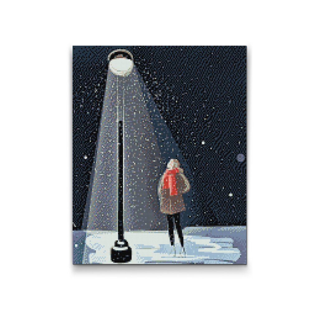 Pintura de diamante - Mujer bajo un paraguas mientras nieva