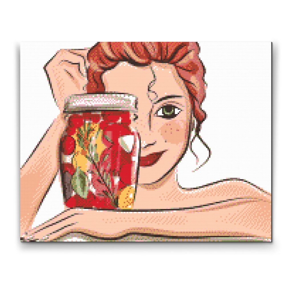 Pintura de diamante - Sonrisa de mujer tras una botella