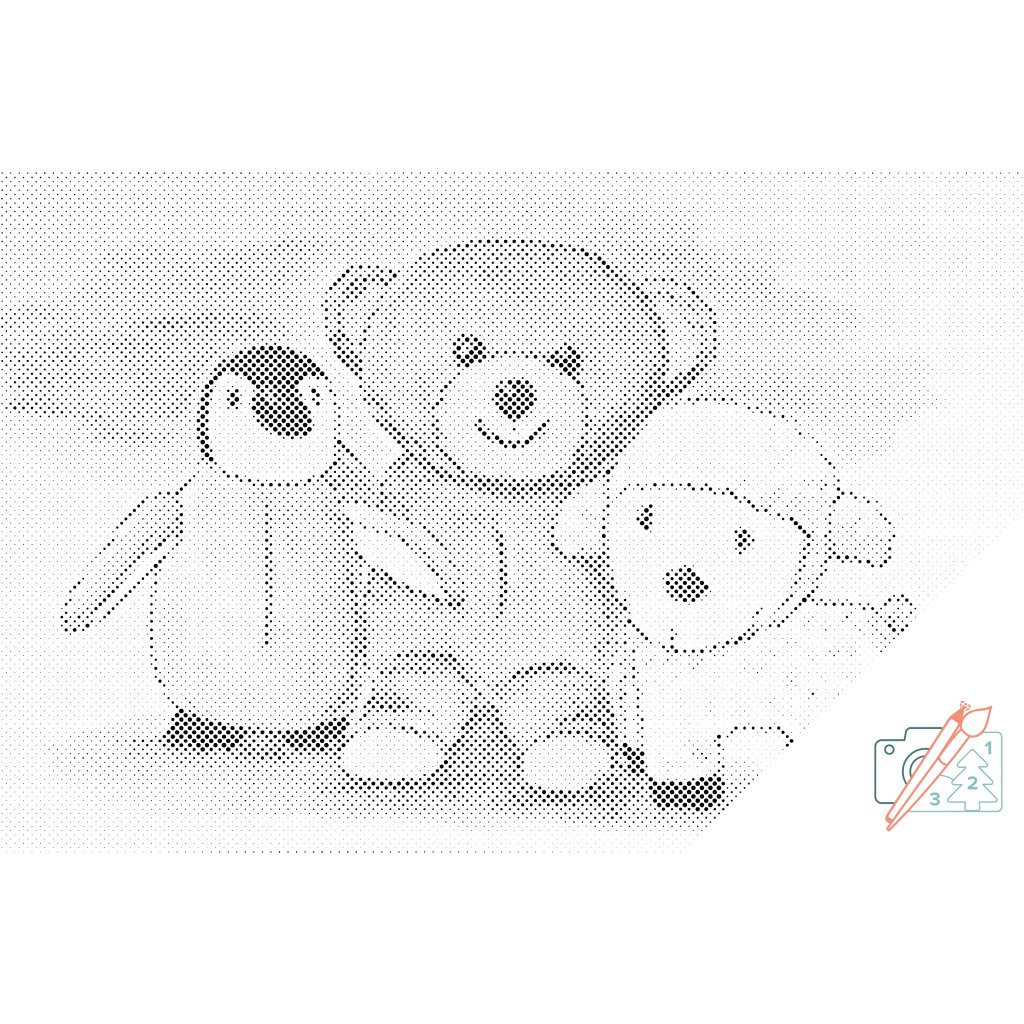 Puntillismo – Pingüino, oso de peluche y oveja