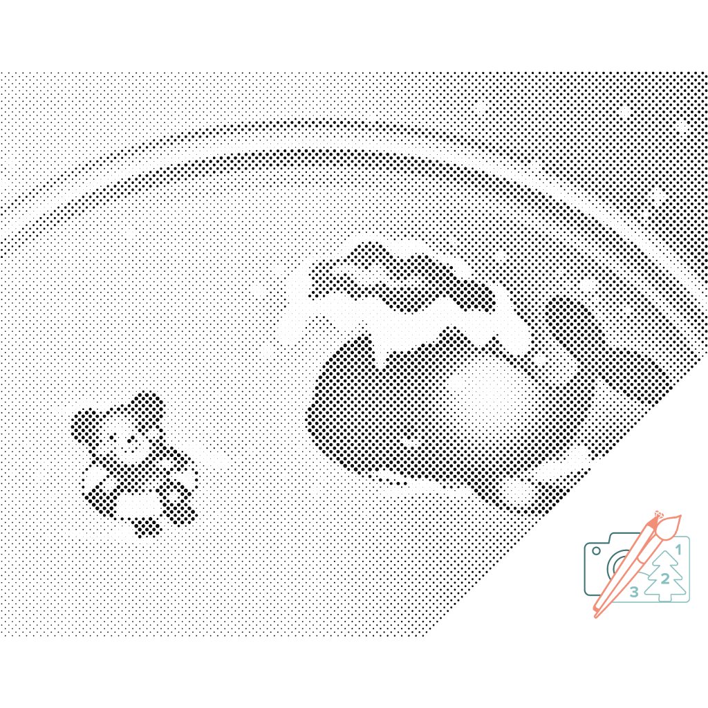 Puntillismo – Ballena y oso de peluche