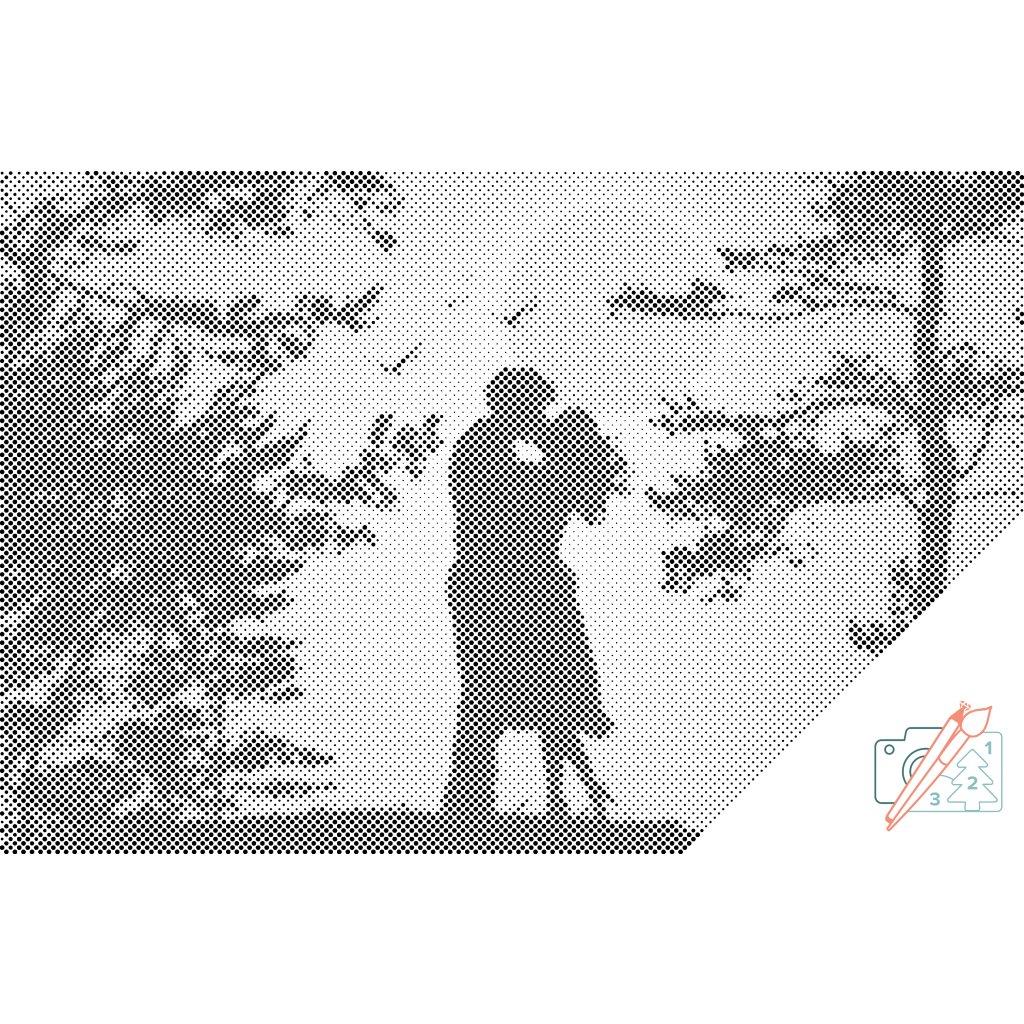 Puntillismo – Pareja de enamorados al atardecer