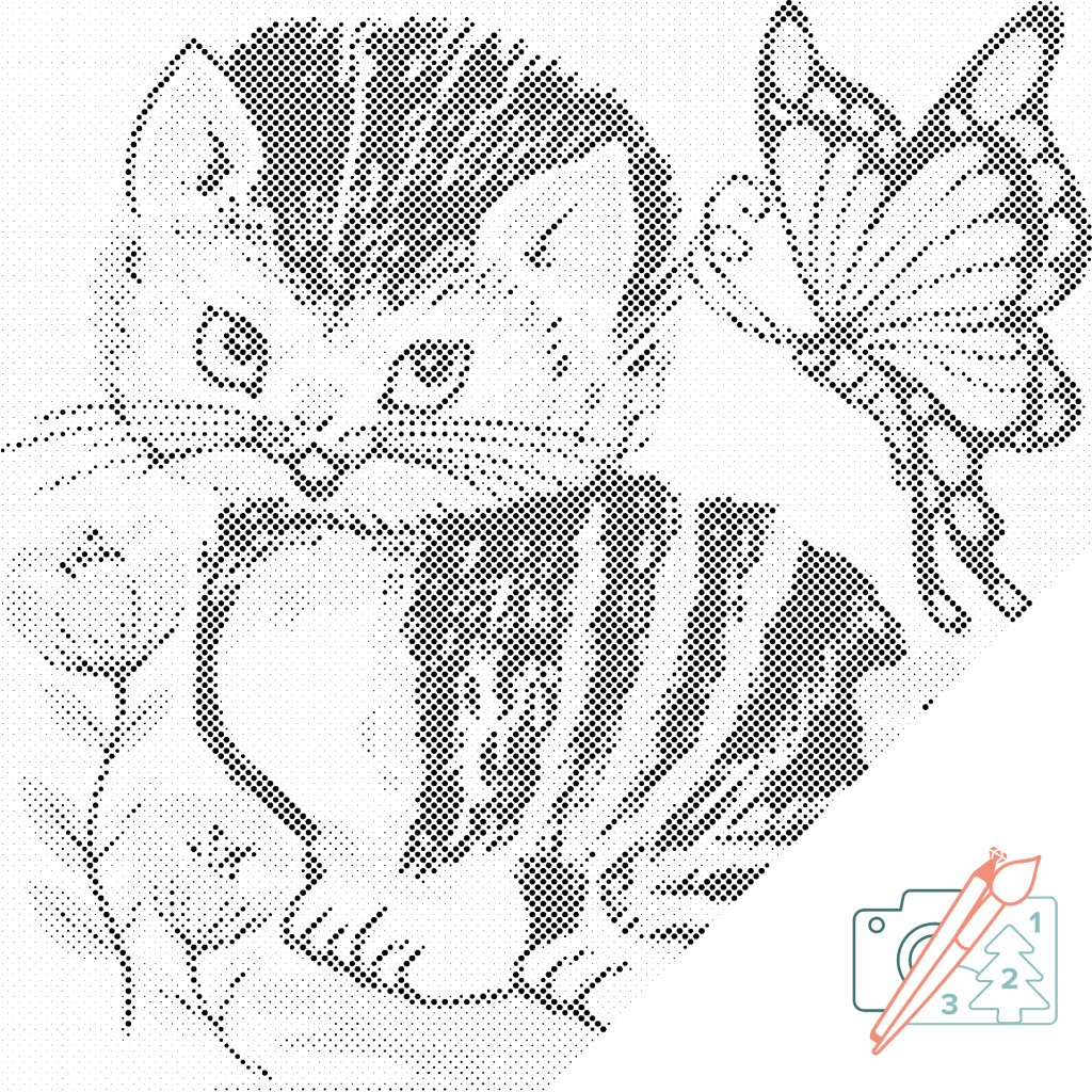 Puntillismo – Gato con mariposa