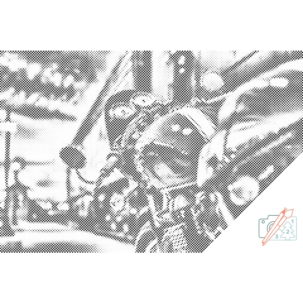 Puntillismo – Motocicleta reluciente (Color Rojo, Marco Estructura de plástico, Tamaño 80x120cm)