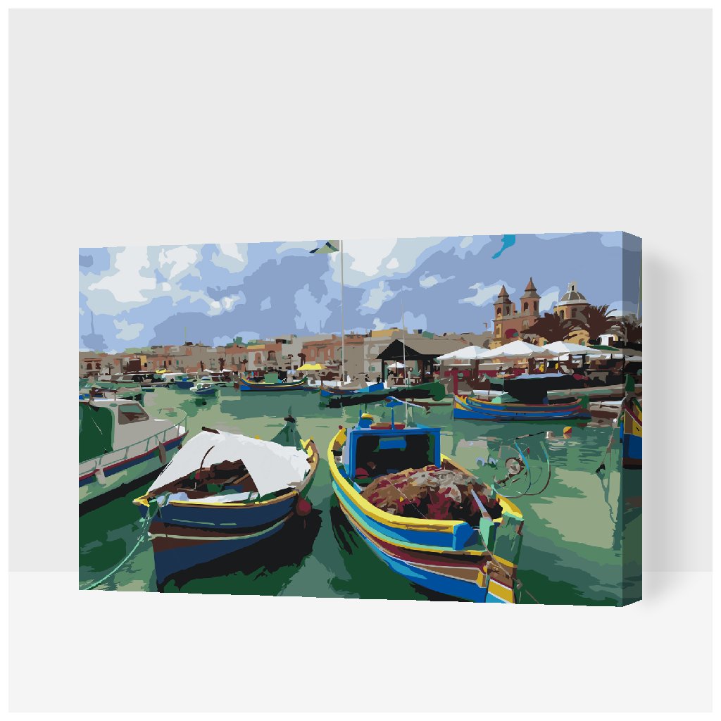 Pintura por números - Botes de pesca de colores
