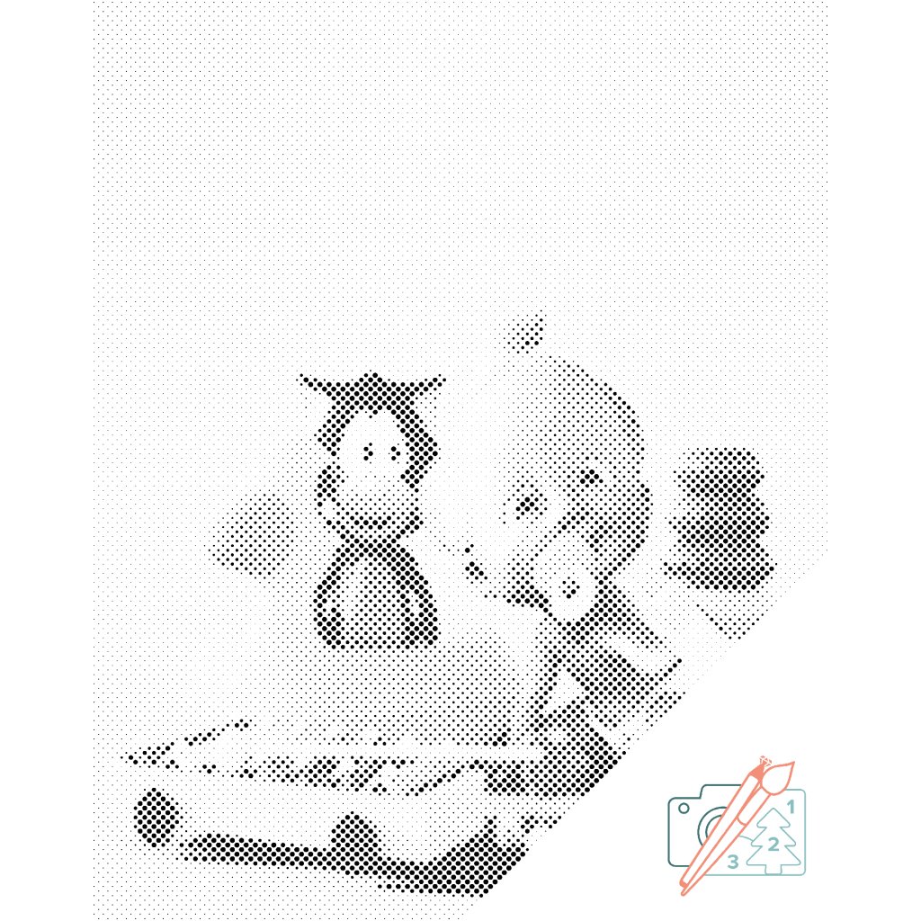 Puntillismo – Niño y sus juguetes
