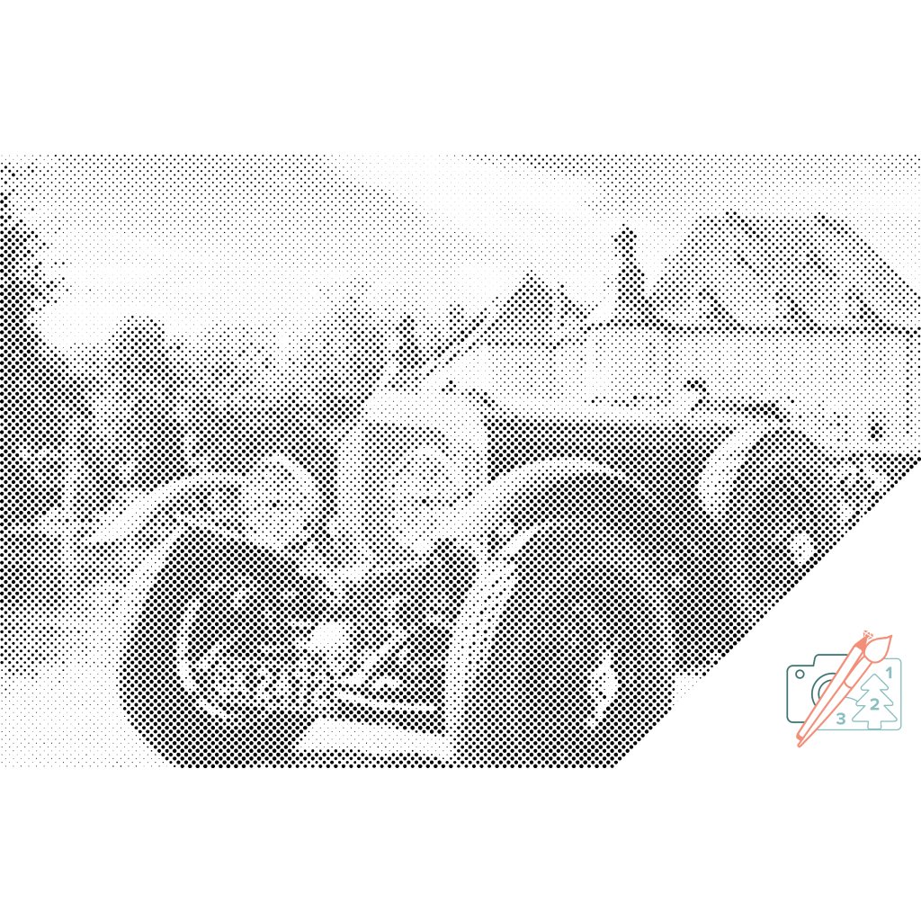 Puntillismo – Coche frente al castillo