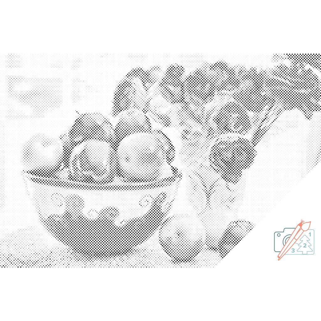 Puntillismo – Manzanas y flores