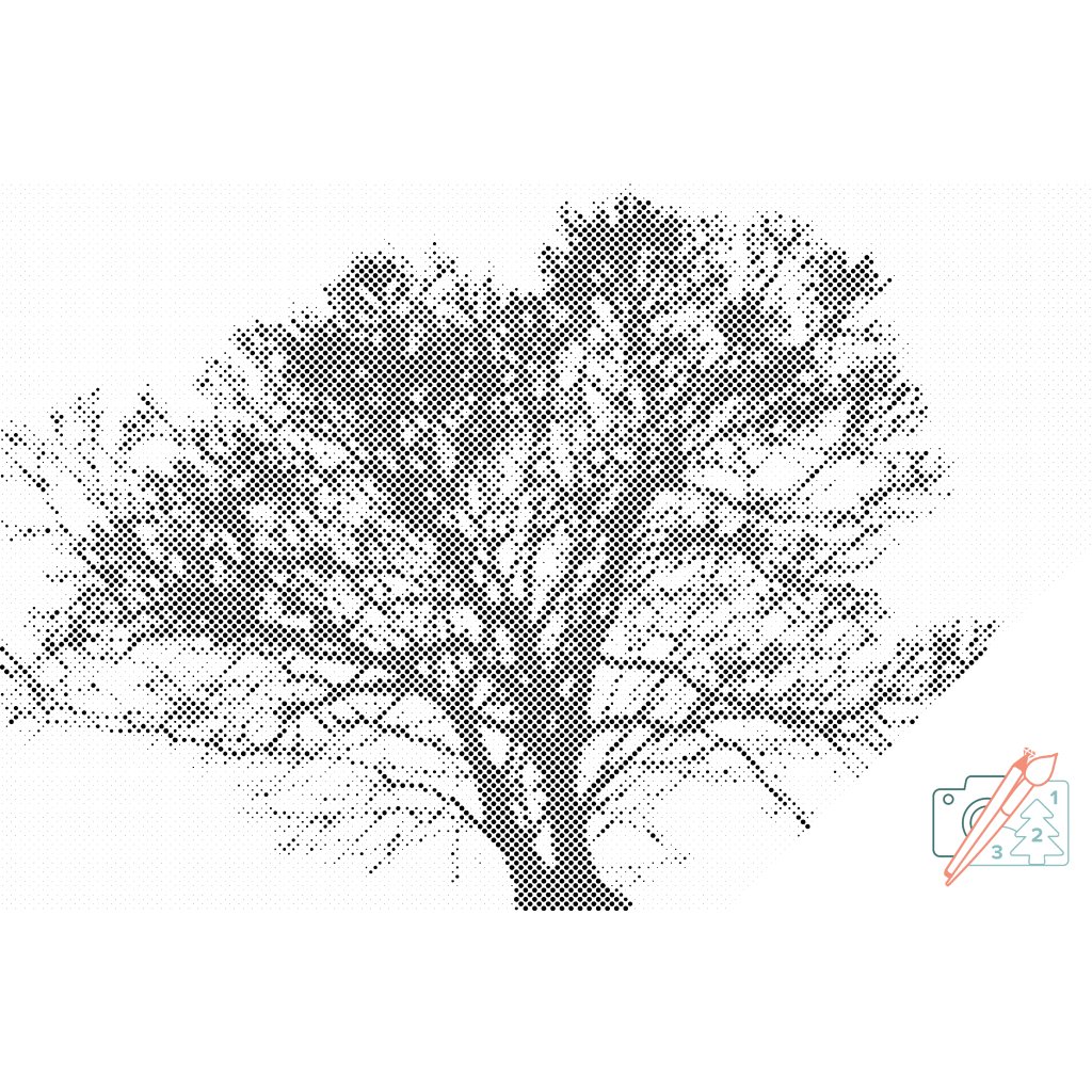 Puntillismo – Árbol blanco y negro