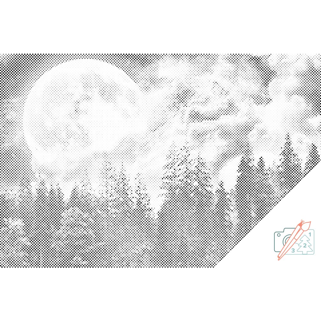 Puntillismo – Luna llena sobre el bosque