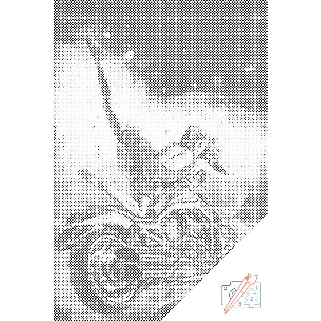 Puntillismo – Mujer en motocicleta