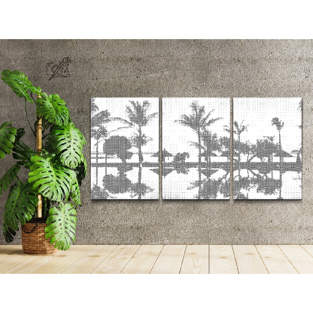 Puntillismo – Atardecer en Bali (juego de 3)