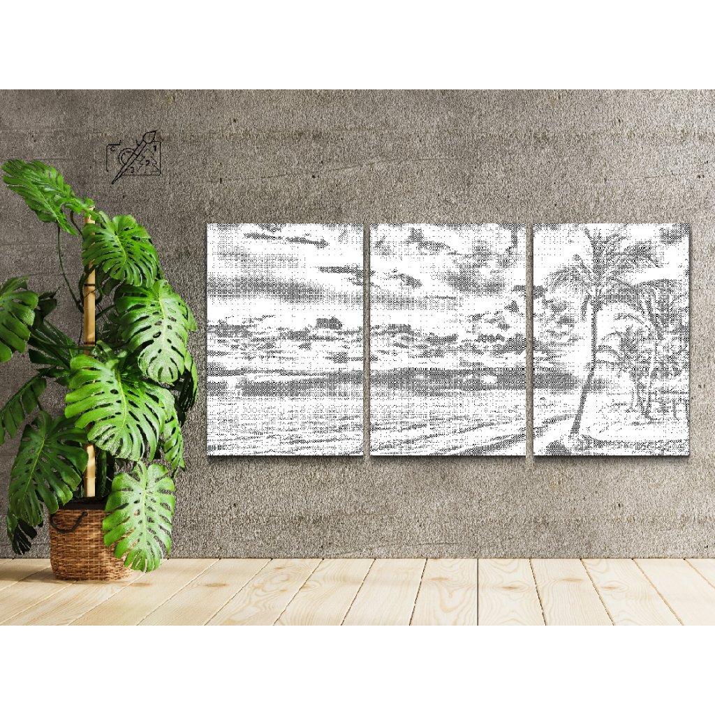 Puntillismo – Playa tropical oceánica (juego de 3)