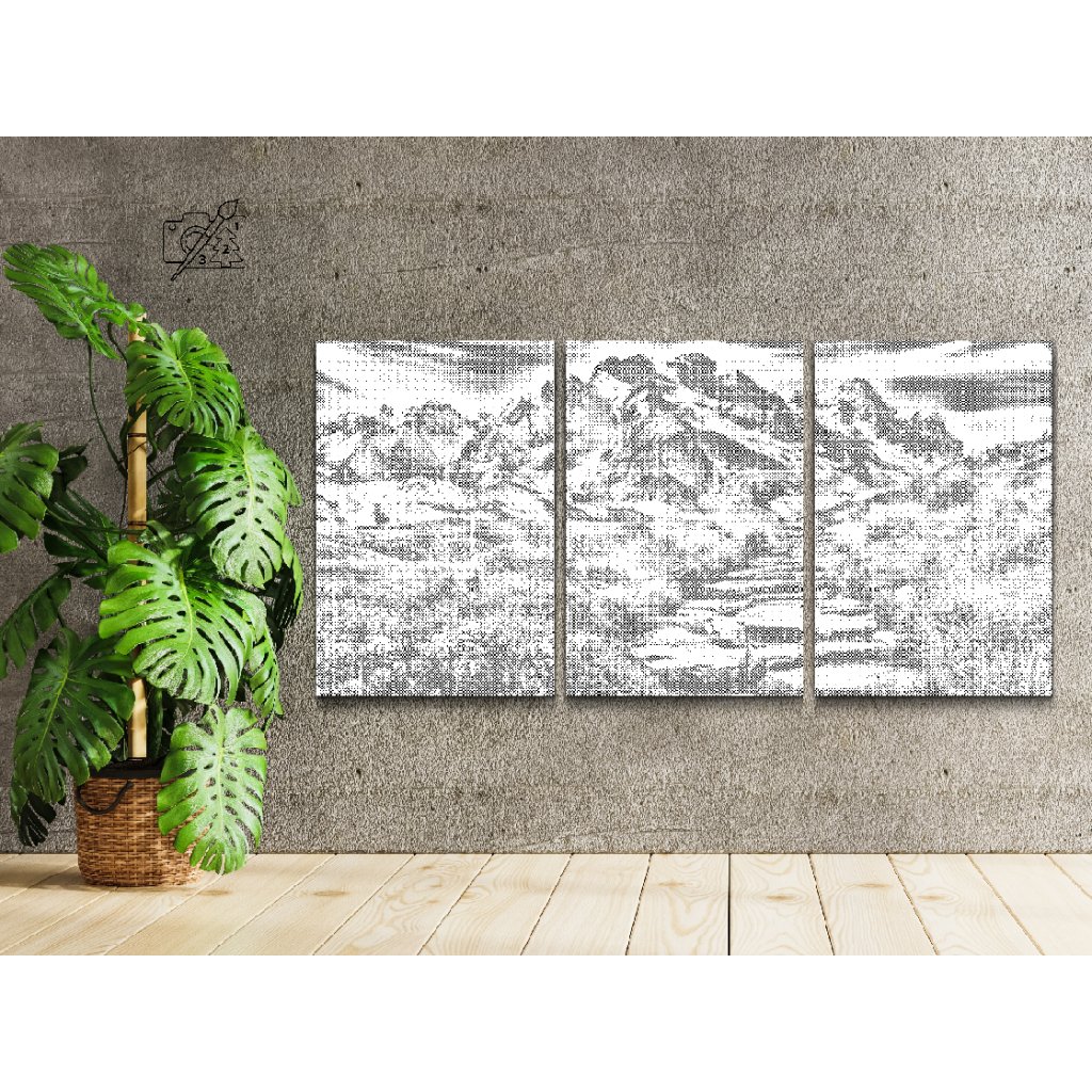 Puntillismo – Paisaje de montaña (juego de 3)