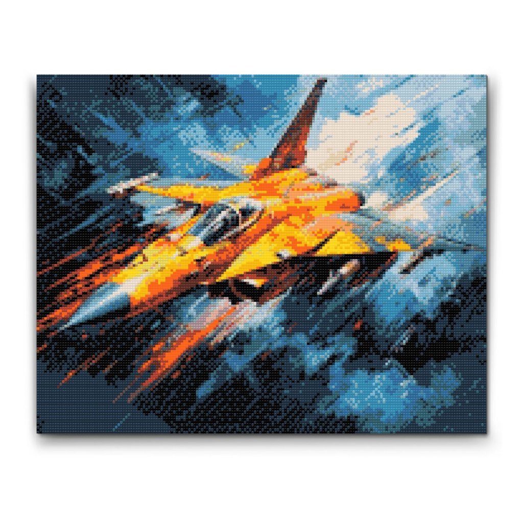 M2_Pintura_con_diamantes_-_Avión_de_combate_amarillo