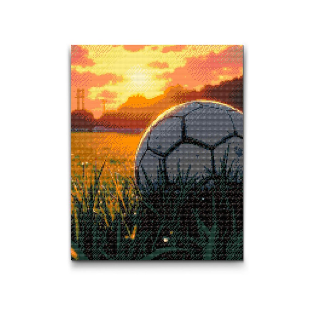 M2_Pintura_con_diamantes_-_Balón_de_fútbol_al_atardecer