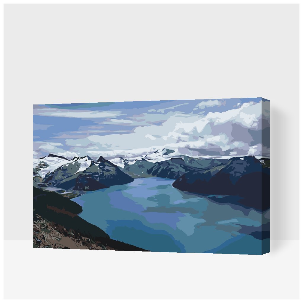 Pintura por números - Montañas nevadas junto al lago