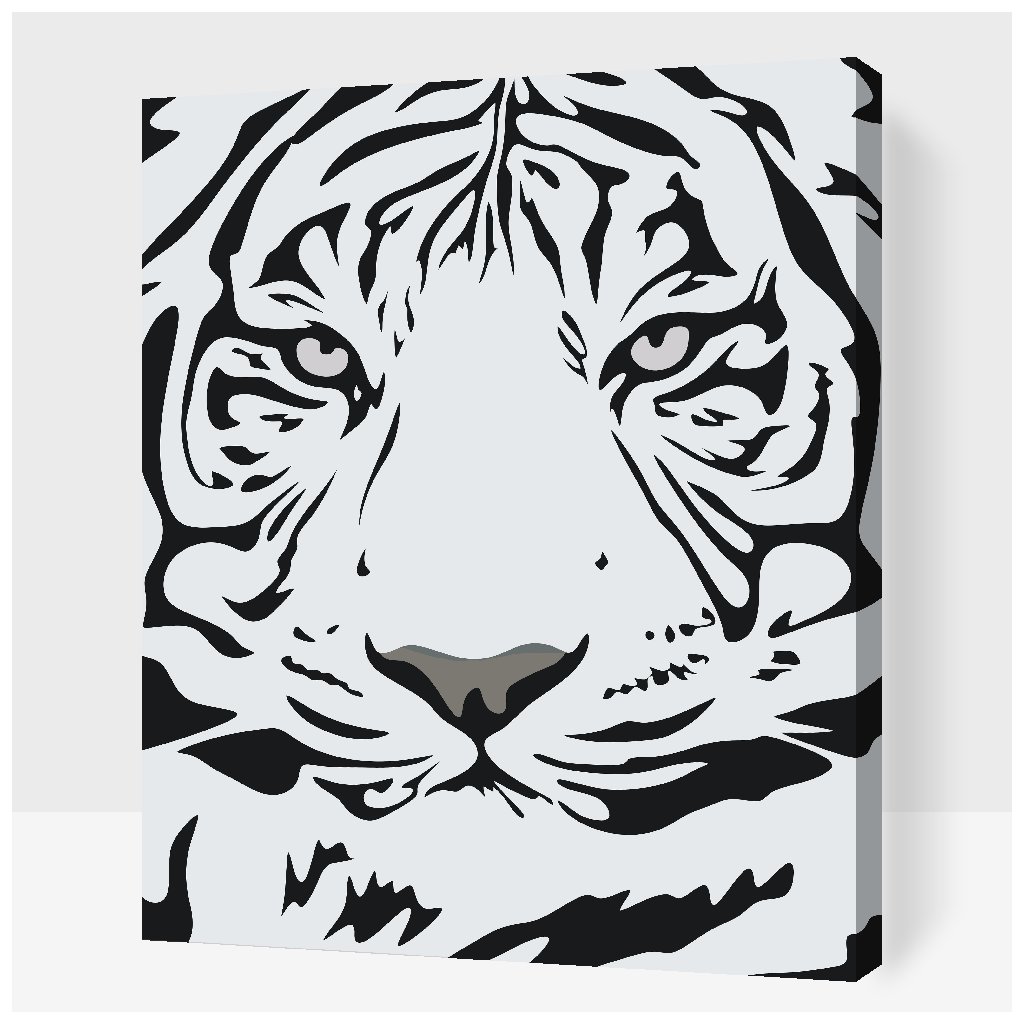 Pintura por números - Cabeza de tigre en blanco y negro