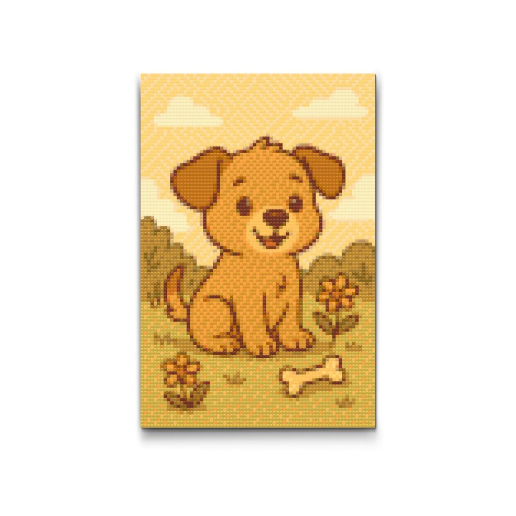 Pintura_con_diamantes_Perrito_en_el_prado_M2