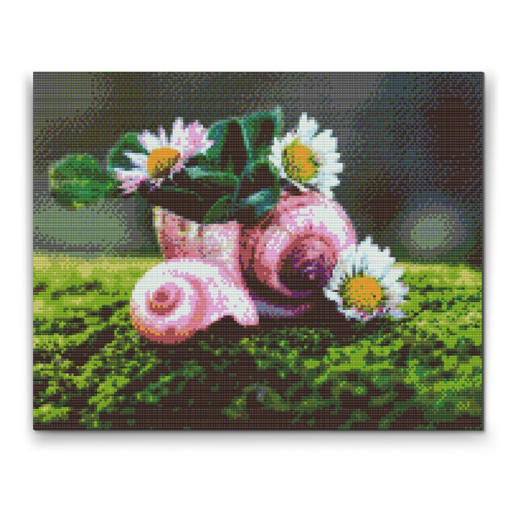 Pintura de diamante - Margaritas en la caracola