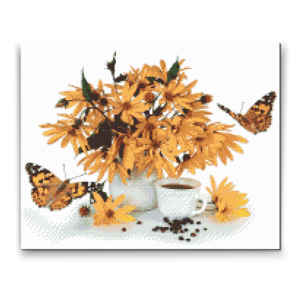 Pintura de diamante - Ramo amarillo y mariposas