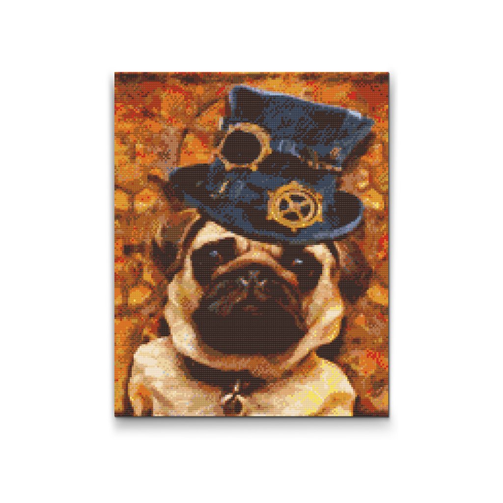 Pintura de diamante - Pug con sombrero