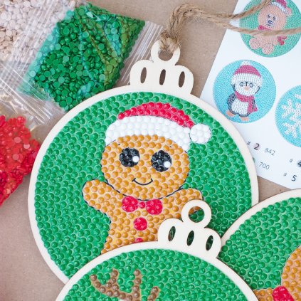 Adornos con diamantes: adornos navideños (6 pegatinas, 3 plantillas de madera)