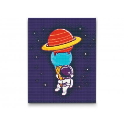 Pintura de diamante - Astronauta con cono de planetas