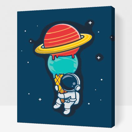 Pintura por números - Astronauta con cono de planetas