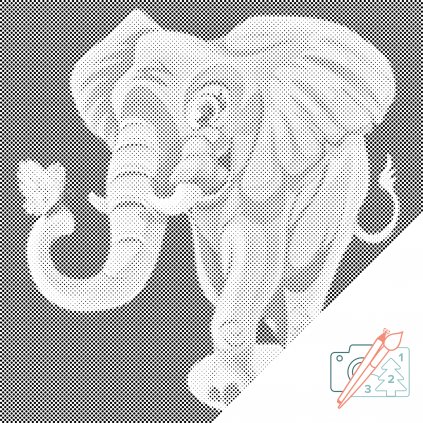 Puntillismo – Elefante alegre con una mariposa