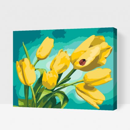 Pintura por números - Tulipanes y mariquita