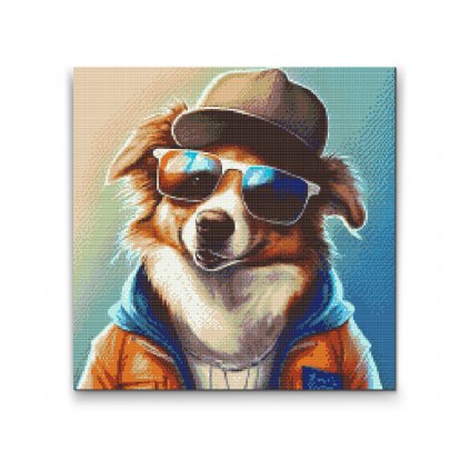 Pintura de diamante - Perro con gafas a la moda 3