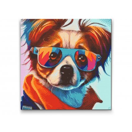 Pintura de diamante - Perro con gafas a la moda 1