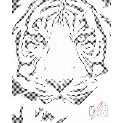 Puntillismo – Cabeza de tigre en blanco y negro