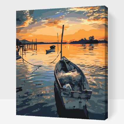 Pintura por números - Bote de pesca en la puesta de sol