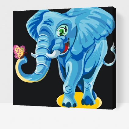 Pintura por números - Elefante alegre con una mariposa