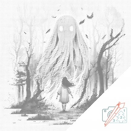 Puntillismo – Chica y monstruo del bosque