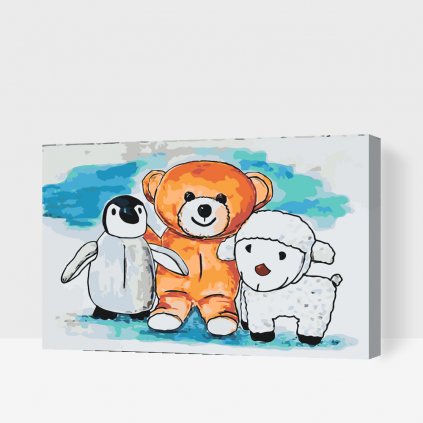 Pintura por números - Pingüino, oso de peluche y oveja