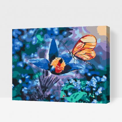 Pintura por números - Mariposa sobre una flor azul